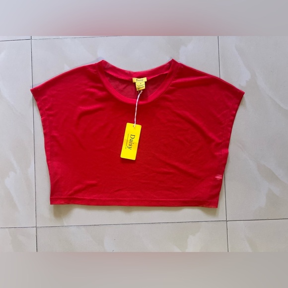Daisy crop top mesh or net fabric crew neck red Mesh Net Crop Top size M - Picture 16 of 16